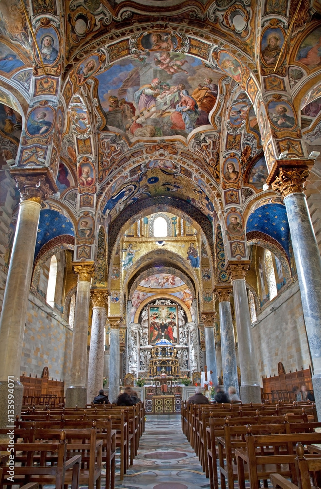 PALERMO - APRIL 8: Main nave from Church of Santa Maria dell' Ammiraglio or La Martorana from 12. cent. on April 8, 2013 in Palermo, Italy.