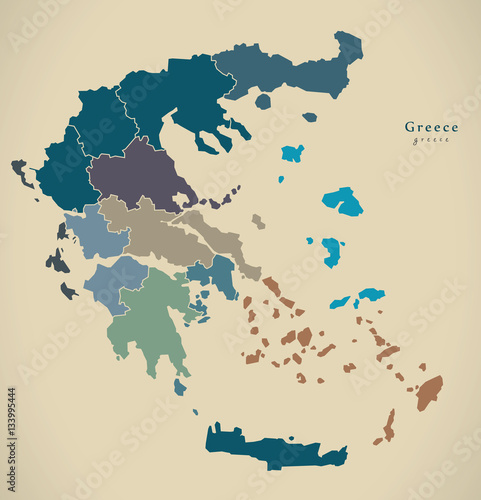 Bilde på lerret Modern Map - Greece with regions GR illustration