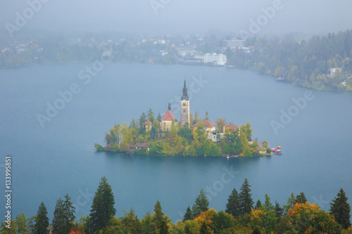 Bled with lake, island and mountains in background, Slovenia © Kavita