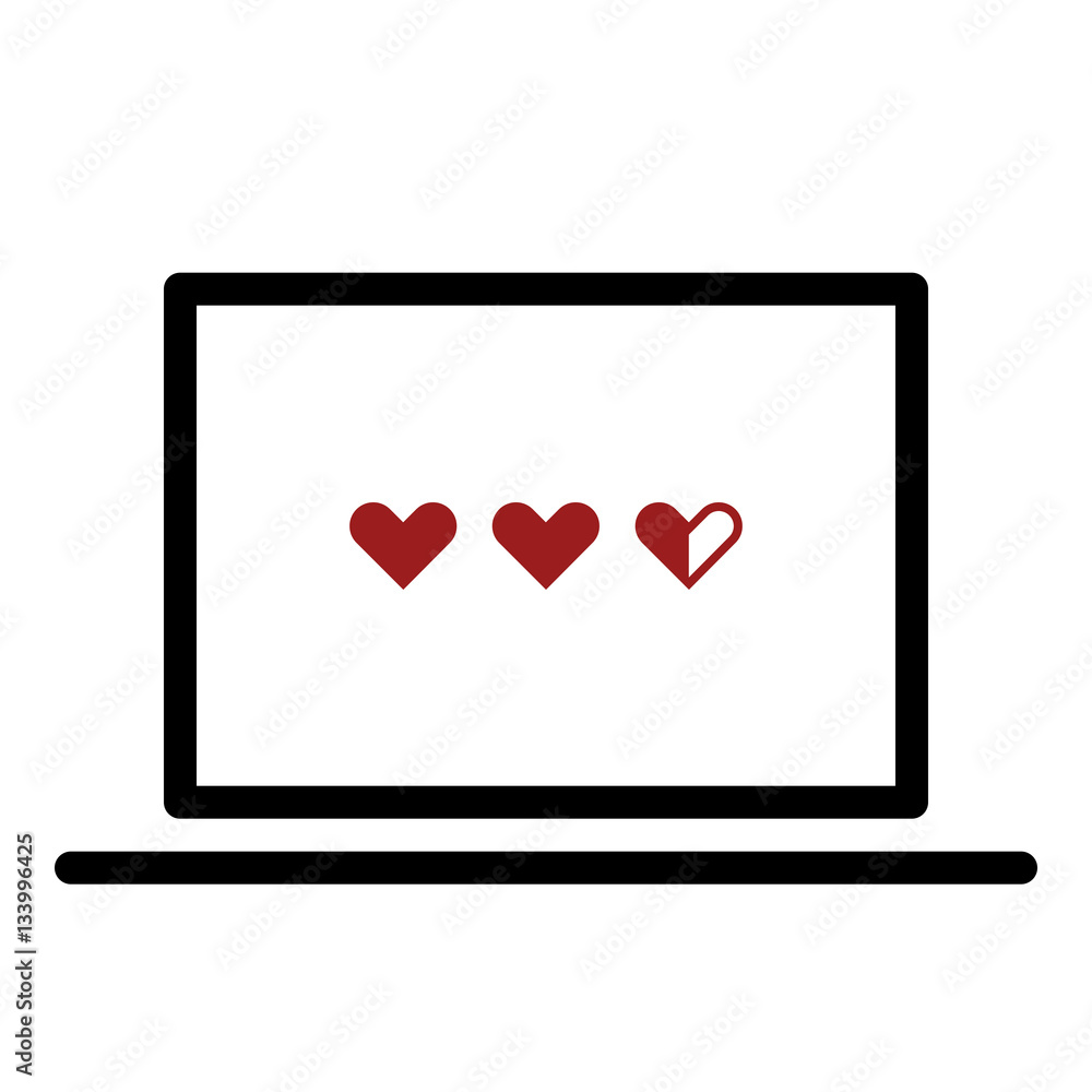 Online user rating icon - Flat design, glyph style icon - Red enclosed in a computer Online user rating icon - Flat design, glyph style icon - Red enclosed in a computer