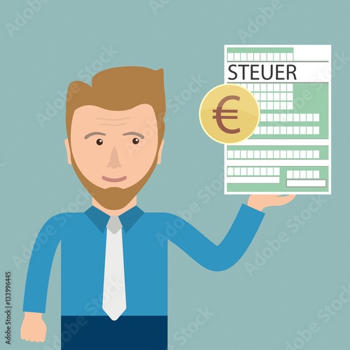 Geschäftsmann mit einem Steuerformular und dem Wort Steuer