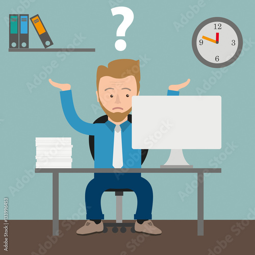 Cartoon Businessman Question Office
