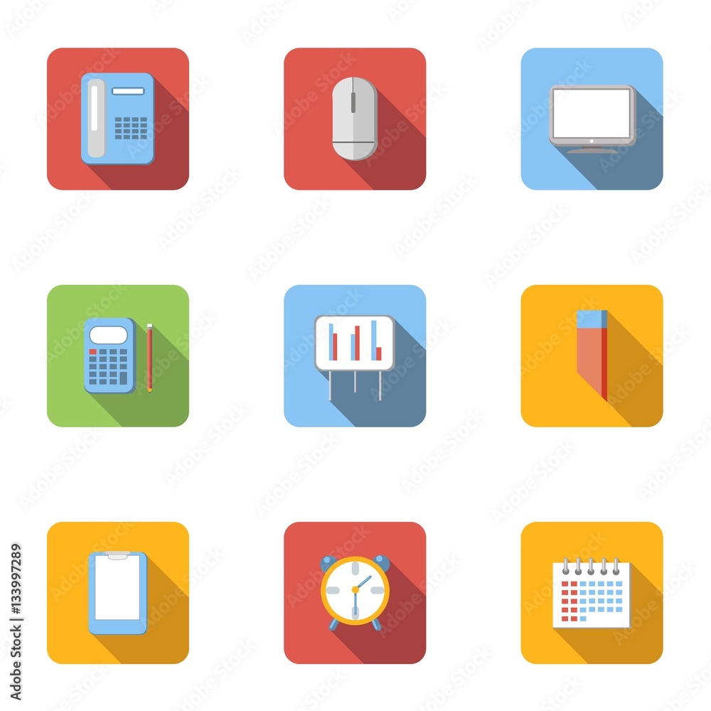 Office work icons set, flat style Office work icons set, flat style