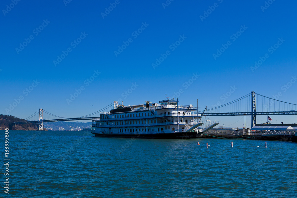 Steamer and Oakland Bridge view from Pier Seven.