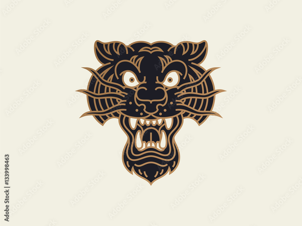 traditional old school tattoo. logo design template. tiger head. vector