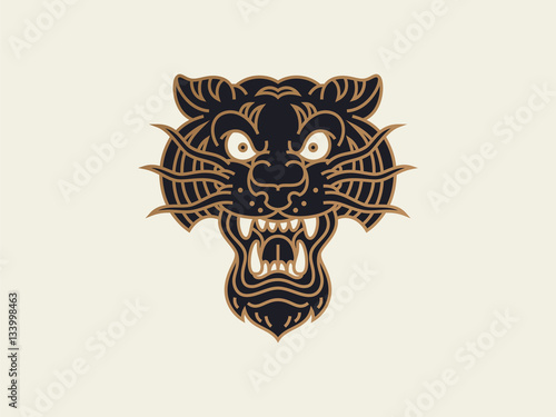 traditional old school tattoo. logo design template. tiger head. vector