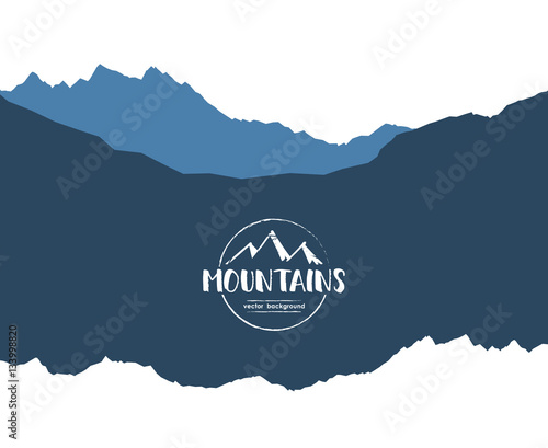 Vector illustration: Mountains landscape template background with Hand drawn emblem.