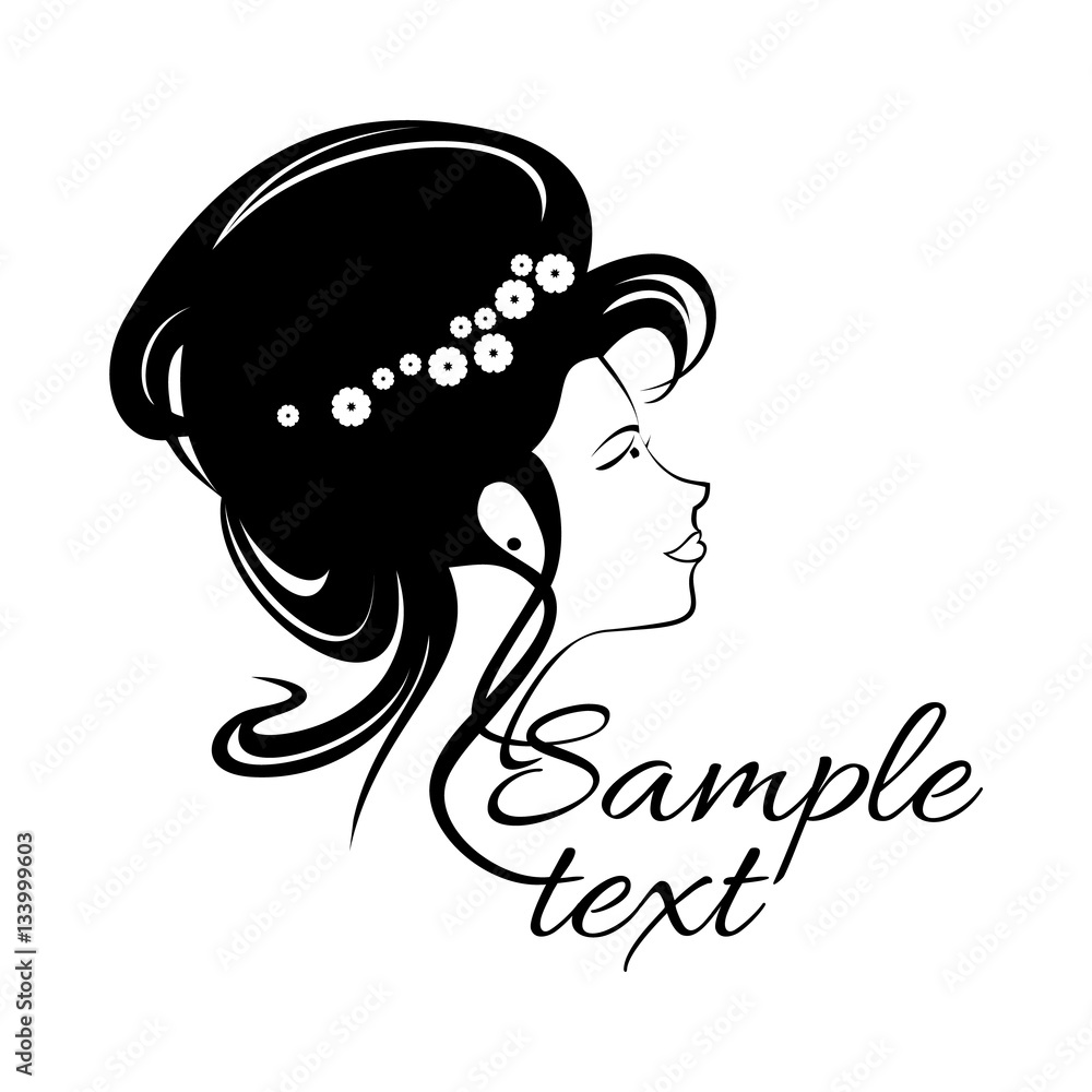 Beautiful girl Logo for beauty salon, spa salon, firm or company. Abstract  young woman's face silhouette in profile. Wedding design. Vector  illustration for beauty salon. Woman hair style silhouette Stock Vector |