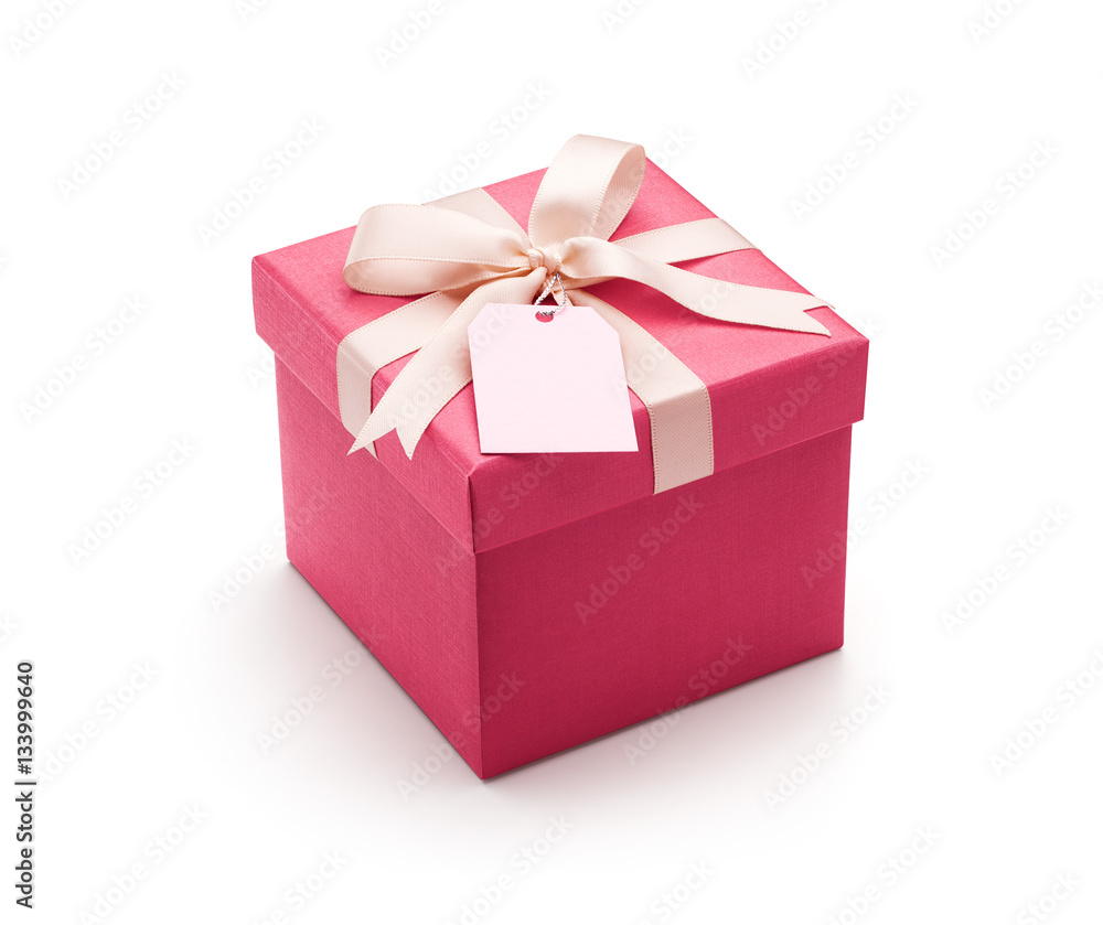 Obraz premium Pink gift box with white bow isolated on white background - Clipping path included