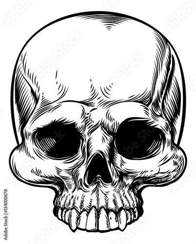 Skull Vintage Retro Woodcut Etched Engraved Style