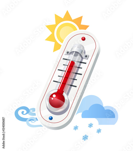 Thermometer show temperature and weather icons