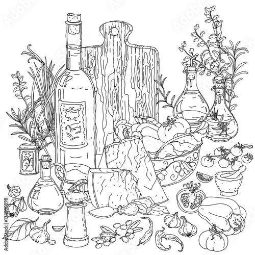 italian cuisine for coloring book