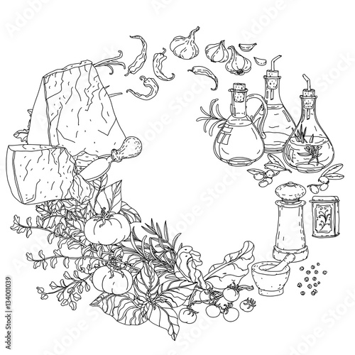 italian cuisine for coloring book
