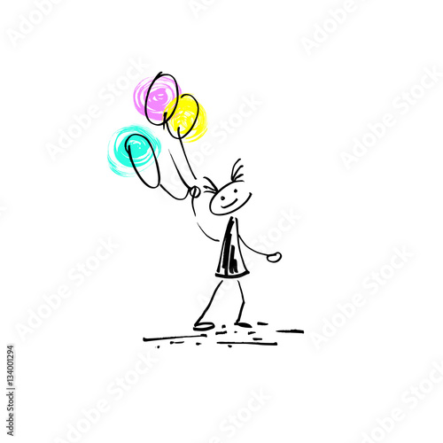 hand drawing sketch doodle human stick figure cheerful girl with