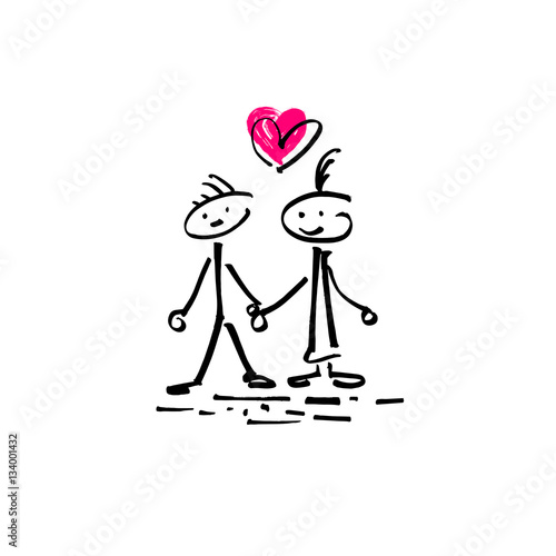 sketch doodle human stick figure couple in love with a heart