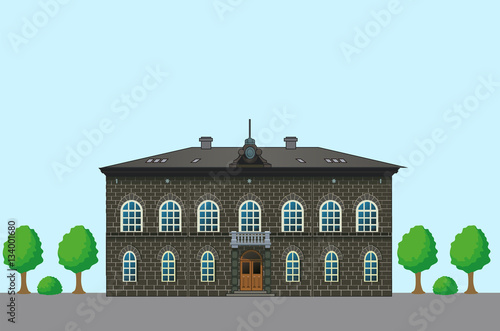 Old English House. Vector Architecture Illustration. Old House Plans. House Designs. Old House Designs. Brown Brick House. Historical Facade.