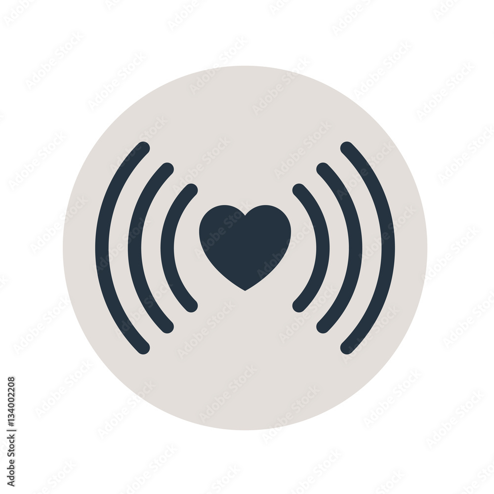Icono plano corazon con simbolo wifi horizontal en circulo gris Icono plano corazon con simbolo wifi horizontal en circulo gris