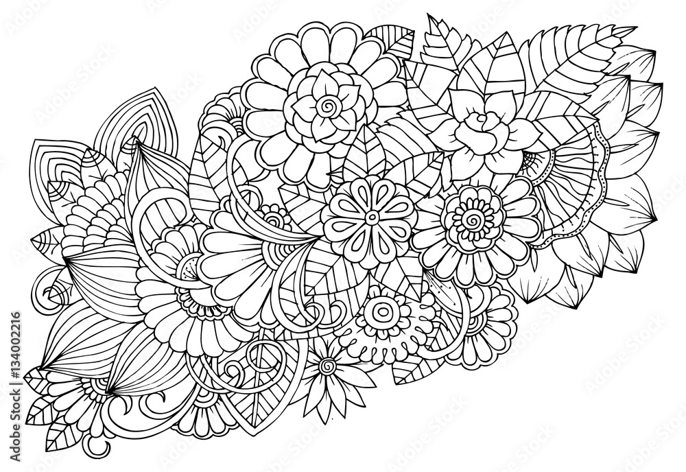 Fototapeta premium Black and white flower pattern for coloring.