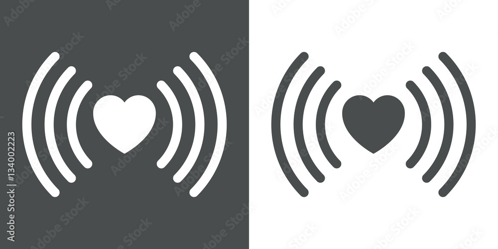 Icono plano corazon con simbolo wifi horizontal gris y blanco Icono plano corazon con simbolo wifi horizontal gris y blanco