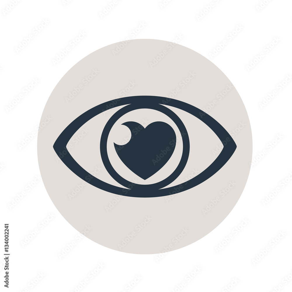 Icono plano ojo con corazon en circulo gris Icono plano ojo con corazon en circulo gris