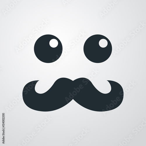 Icono plano cara con bigote estilo kawaii en fondo degradado