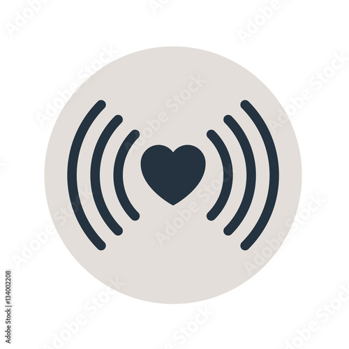 Icono plano corazon con simbolo wifi horizontal en circulo gris