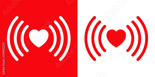 Icono plano corazon con simbolo wifi horizontal rojo y blanco