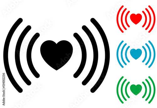 Icono plano corazon con simbolo wifi horizontal varios colores
