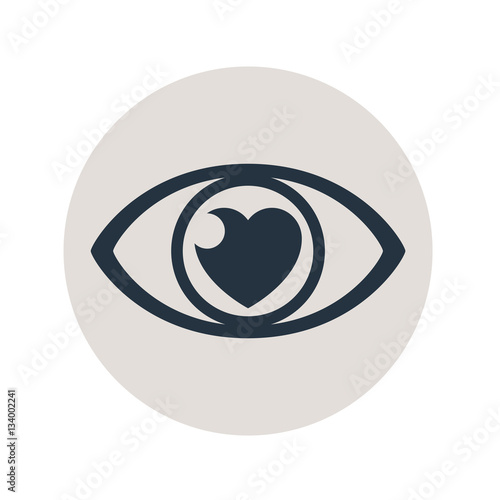 Icono plano ojo con corazon en circulo gris