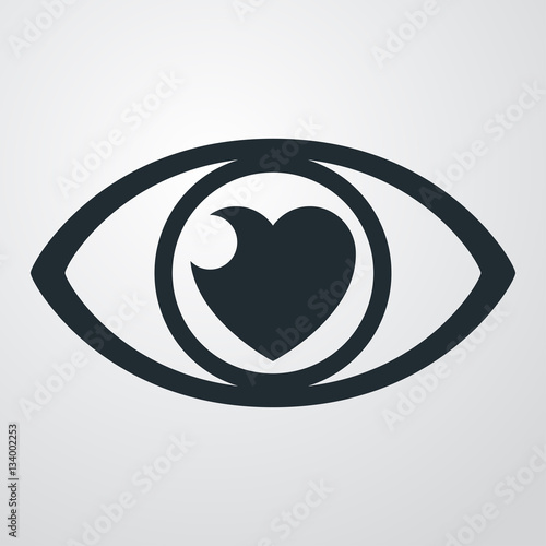 Icono plano ojo con corazon en fondo degradado