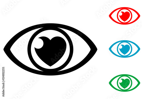 Icono plano ojo con corazon varios colores
