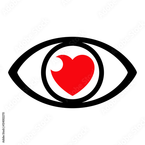 Icono plano ojo con corazones en fondo blanco