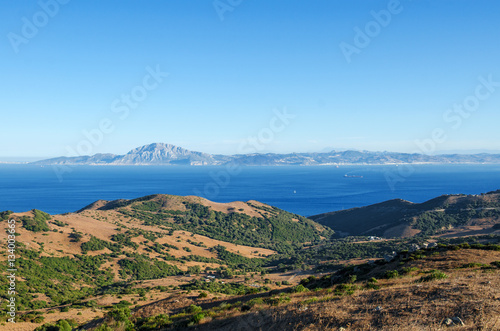 Views of the Strait of Gibraltar and the mountain Jebel Musa in Morocco from the Spanish side, provence Cadiz, Andalusia, Spain 