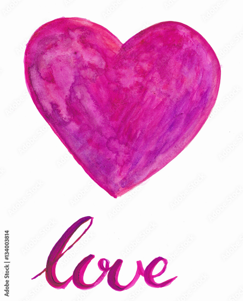 Watercolor heart with handlettering love underneath Watercolor heart with handlettering love underneath