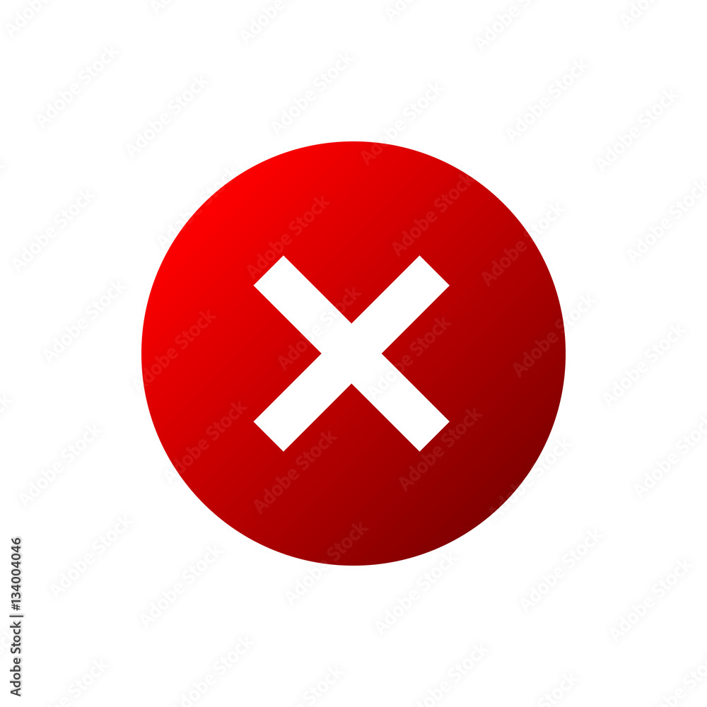 Cross sign element. Red X icon isolated on white background. Mark graphic design. Round volume button for vote, decision, web. Symbol error, check, wrong or stop, failed. Vector illustration Cross sign element. Red X icon isolated on white background. Mark graphic design. Round volume button for vote, decision, web. Symbol error, check, wrong or stop, failed. Vector illustration