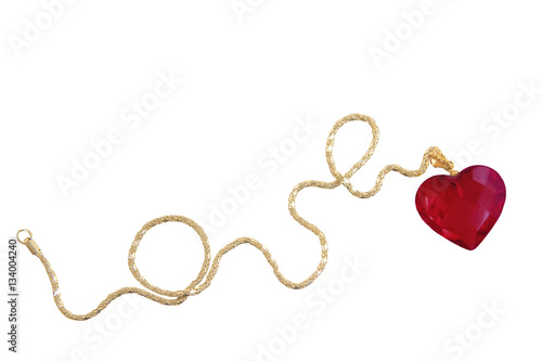 Red heart and chain "love" isolated on white background. For St.