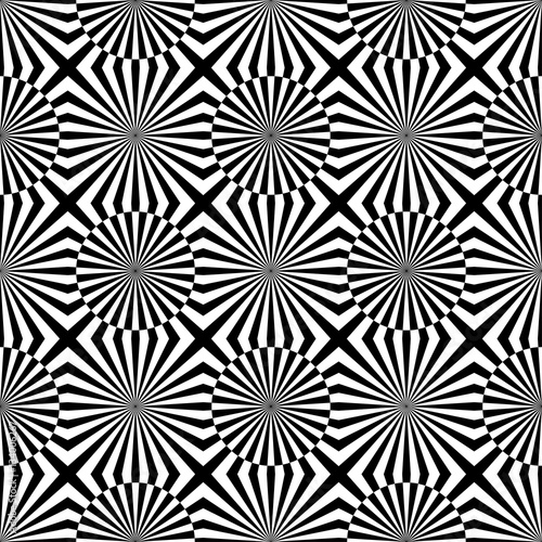 Abstract vector seamless op art pattern. Monochrome graphic blac