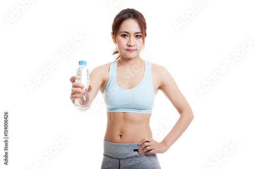 Beautiful Asian healthy girl with bottle of drinking water.