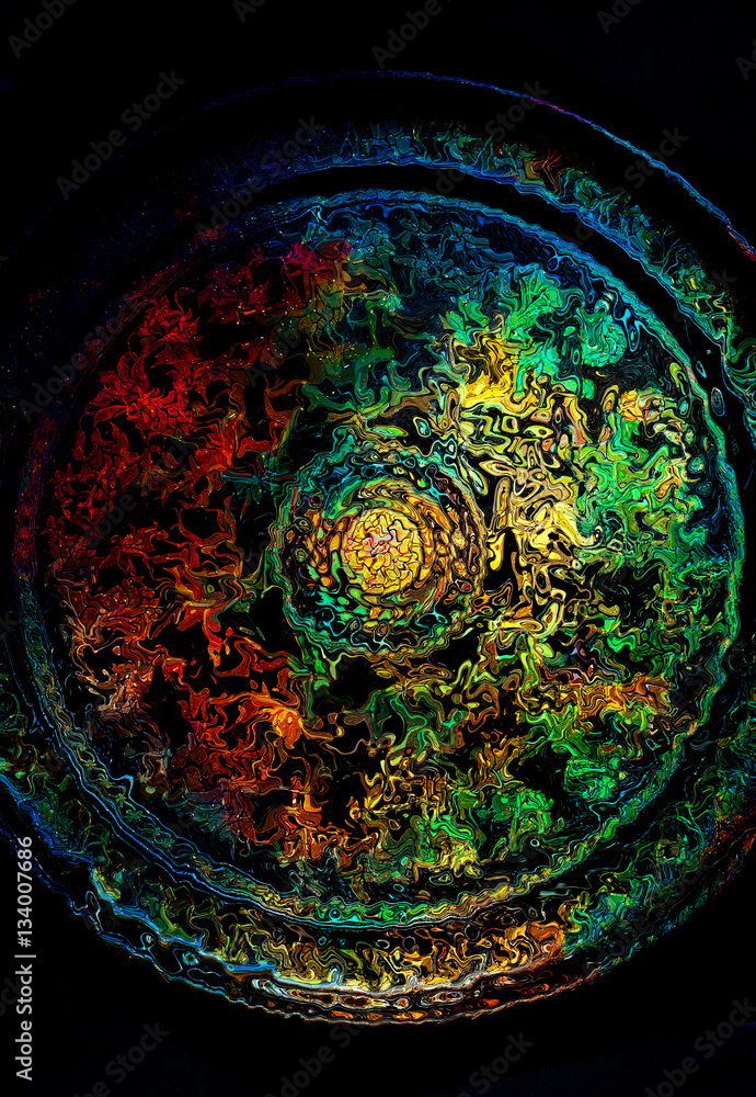 color abstract circle mandala on black background.