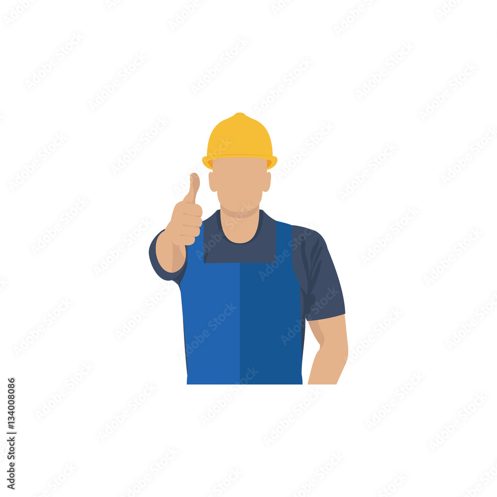 Builder with a gesture of approval. Thumbs up. Vector illustrati Builder with a gesture of approval. Thumbs up. Vector illustrati