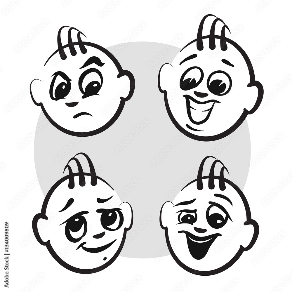 Strichmännchen Serie Emotionen - Jungs Gesichter
