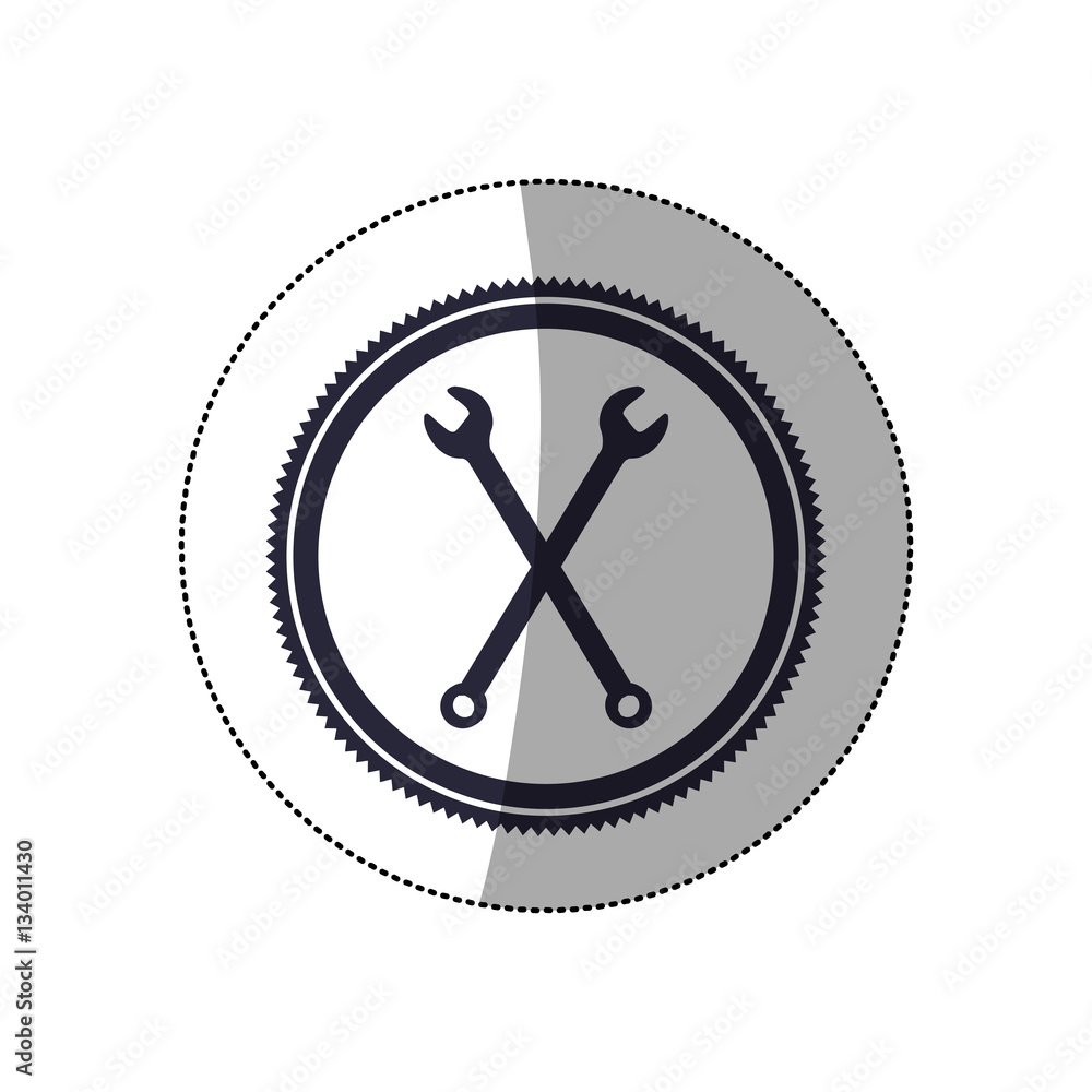 middle shadow sticker with circular frame with crossed wrenches vector illustration middle shadow sticker with circular frame with crossed wrenches vector illustration