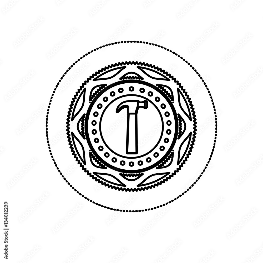 monochrome silhouette sticker with circular frame with hammer vector illustration monochrome silhouette sticker with circular frame with hammer vector illustration