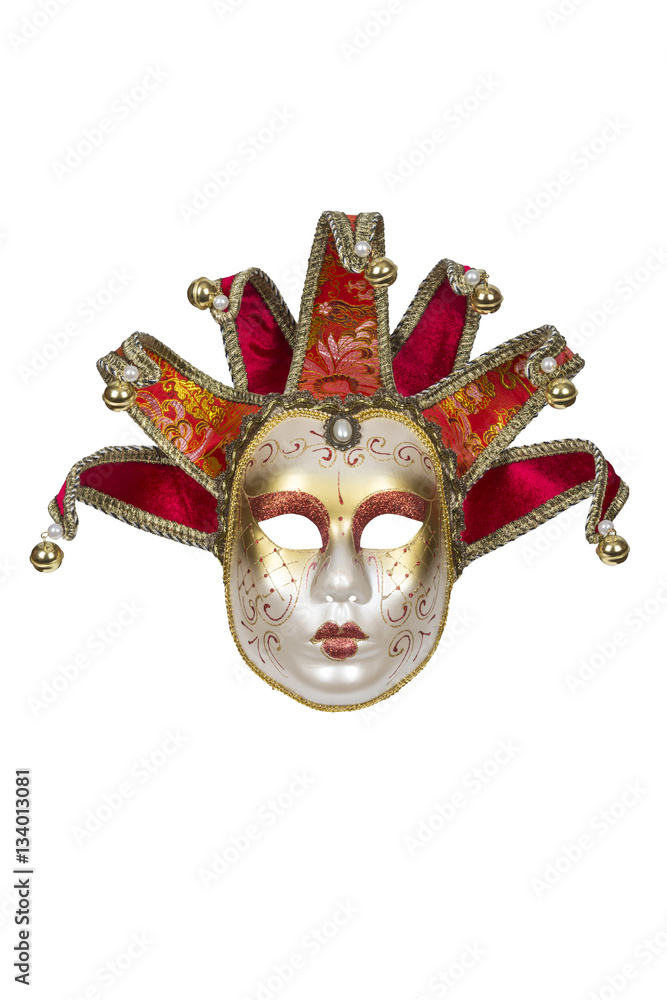 Red-gold Venetian mask isolated on white with clipping path. Red-gold Venetian mask isolated on white with clipping path.