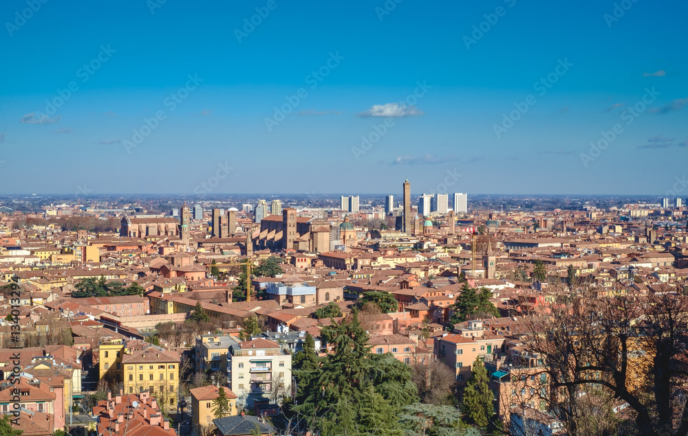 Bologna cityscape viewed from the hill at south of the city
