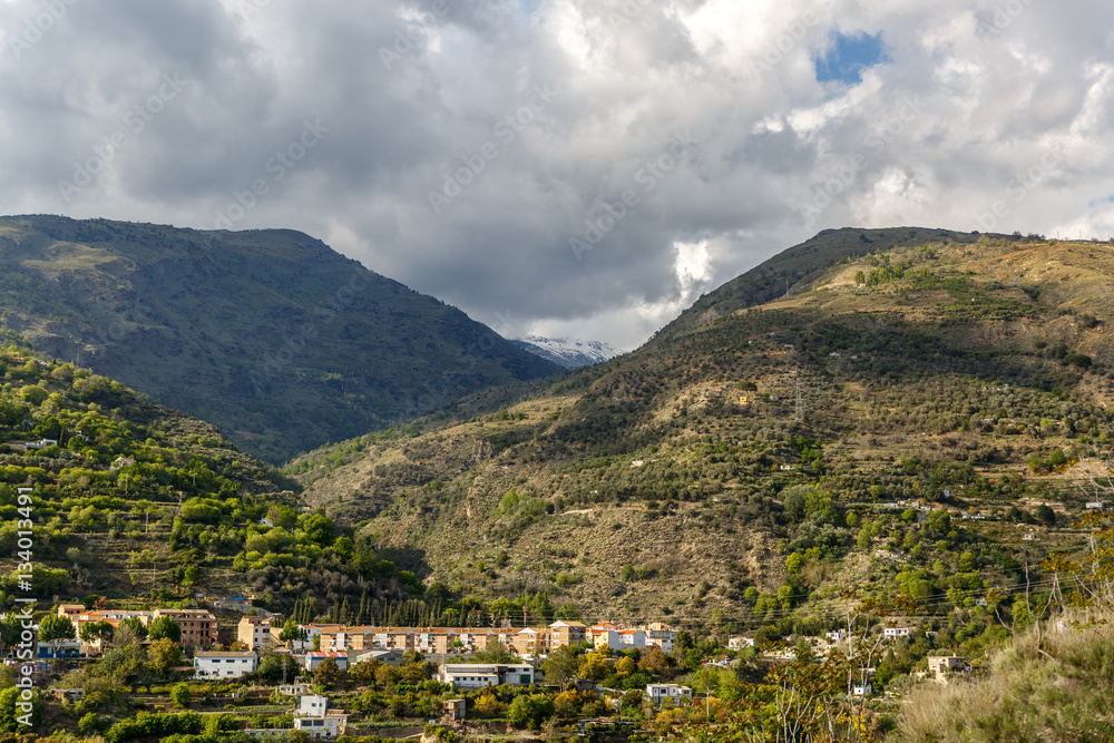 View of a landscape and a village in Sierra Nevada