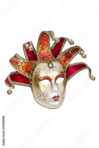 Red-gold Venetian mask isolated on white with clipping path.