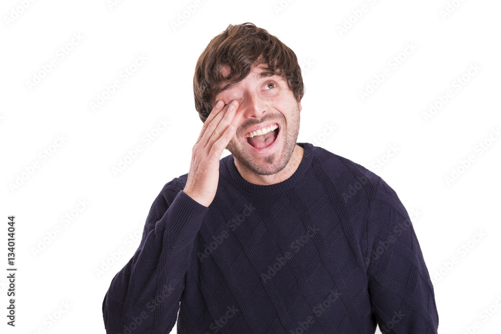 ..young funny man covering eyes. happy expression
. ..young funny man covering eyes. happy expression
.