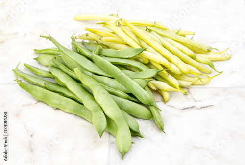 Yellow and green vegetables beans, pods