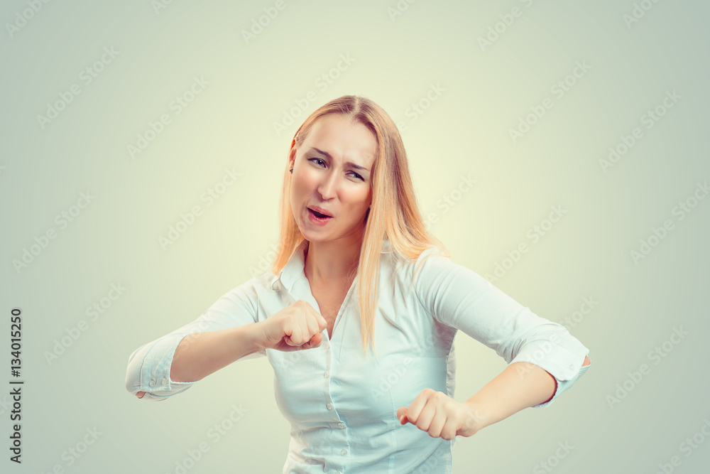 Happy beautiful girl fists up Happy beautiful girl fists up